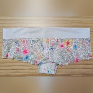 PINK Victoria's Secret White/Multi Floral Lace Cheekster Panties Size S